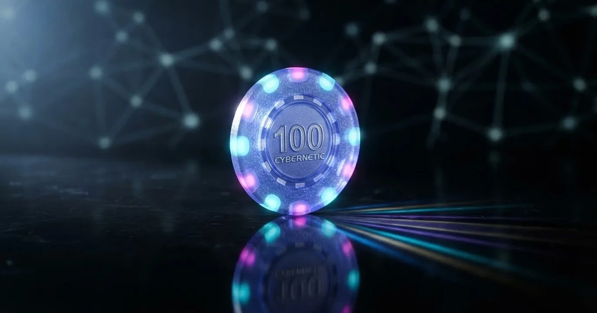 Un cub de sticlă transparent pe o masă întunecată, cu reflexii albastre — ethereum cazinou în romania
